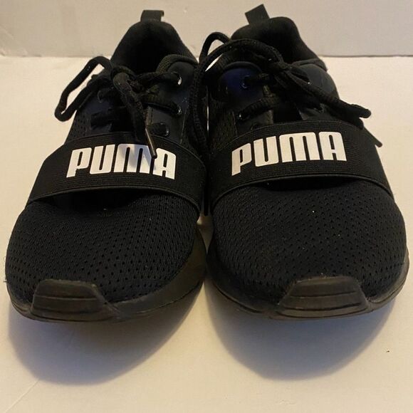Puma Black Kids Black Sneakers Mesh Upper Lace Up Boys Size 4C - Picture 5 of 9